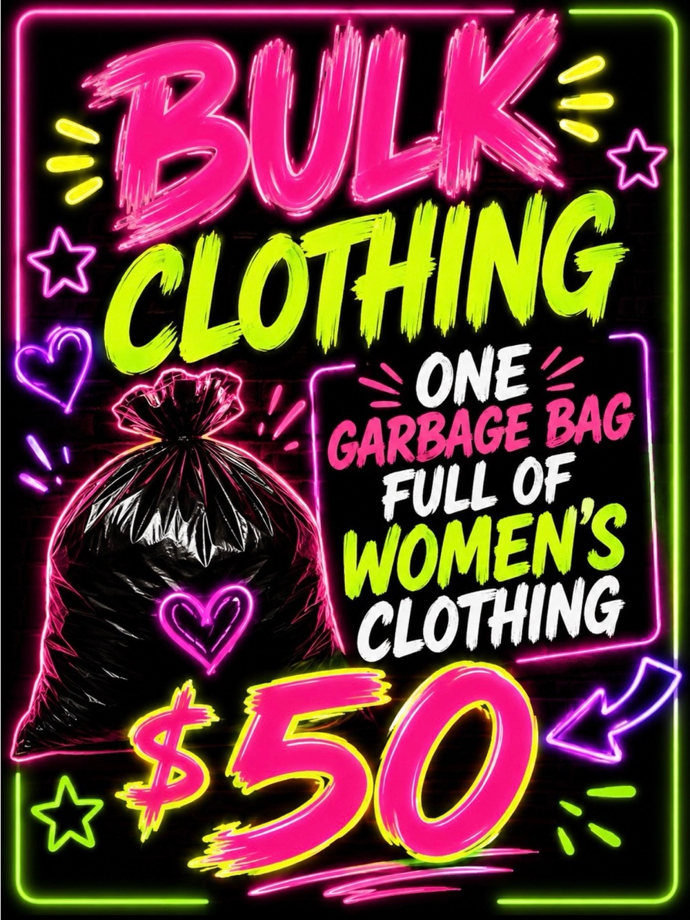Bulk Women's Clothing Garbage Bag - Neon Pink & Lime Graphic